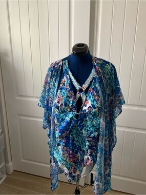 VENUS Blue Multi Floral One-Piece Swimsuit with Cover-Up